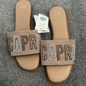 A New Day Beige Slide Sandals with Beaded Design